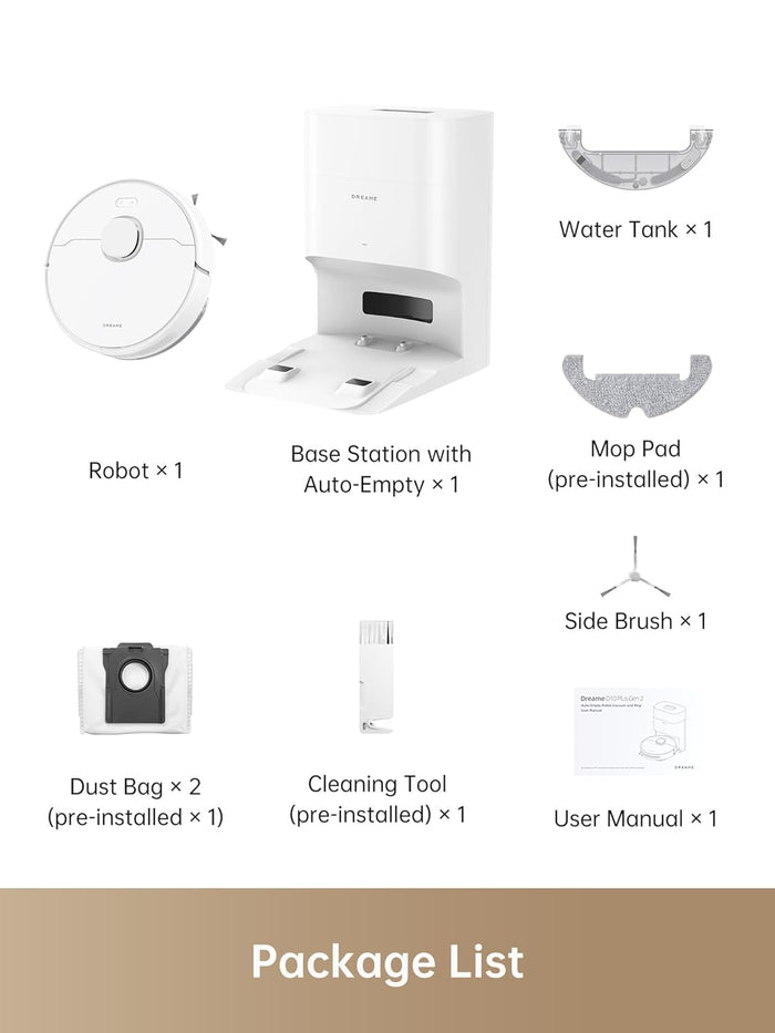 DREAME D10 Plus Gen 2 Robot Vacuum Cleaner with Automatic Dust Emptying, Stores up to 90 Days of Dust, LiDAR Navigation, 6000 Pa Suction Power for Carpets and Pet Hair, 285-Minute Battery, White - Unboxify