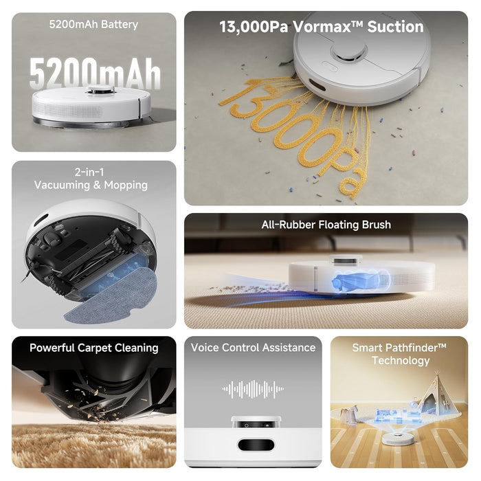 DREAME F10 Robot Vacuum and Mop Combo, 13,000Pa Suction, 300min Runtime, Smart LiDAR Navigation, 2-in-1 Cleaning with App & Voice Control - Unboxify