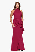 "Eden" Techno Scuba Mock Neck Ruffle Dress