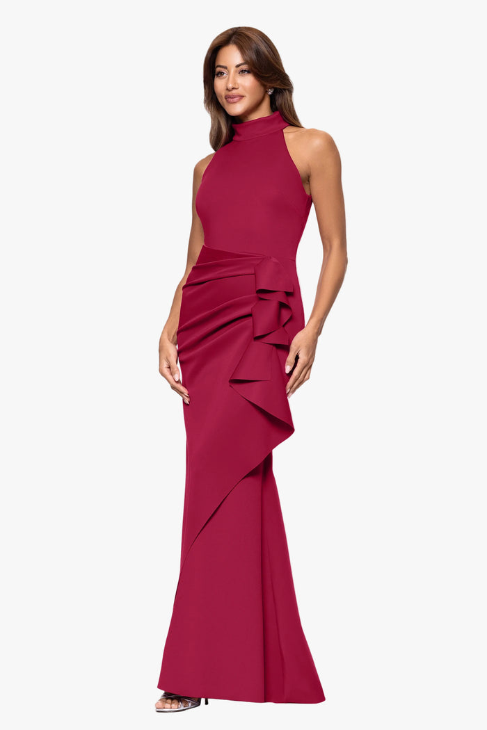 "Eden" Techno Scuba Mock Neck Ruffle Dress