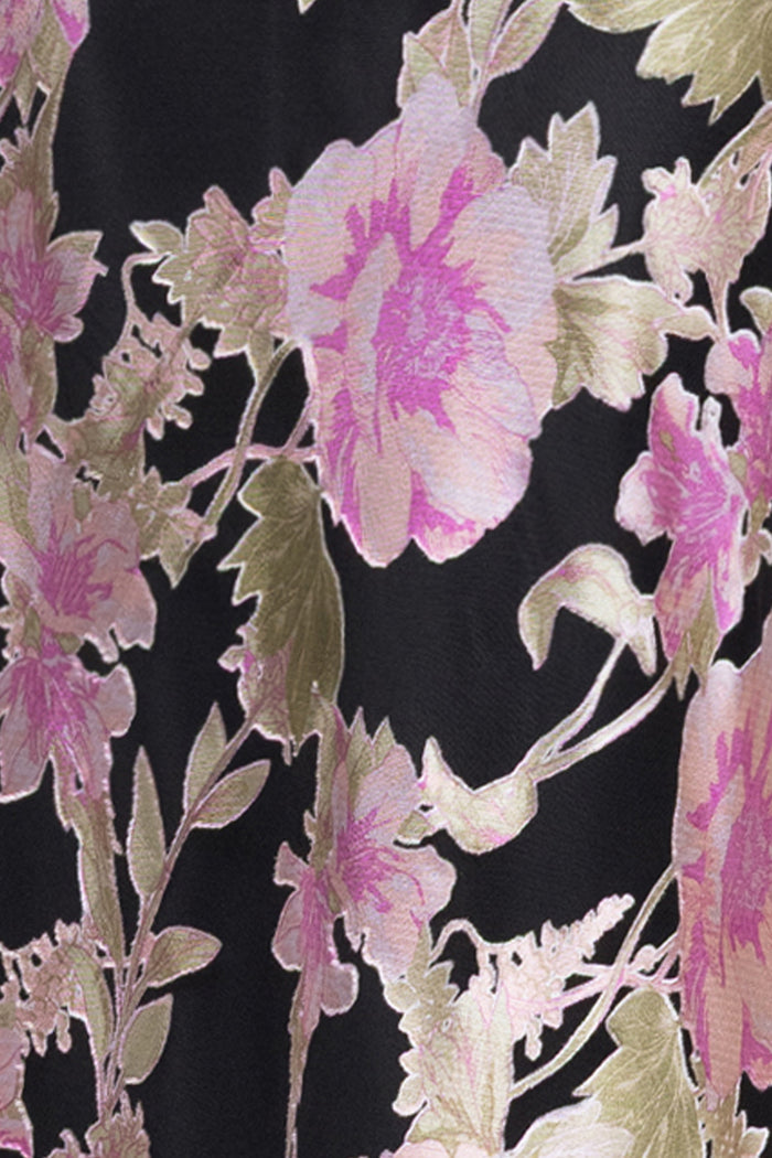 Black/Multi “Elliot” Burnout Chiffon Halter Tie Dress, floral burnout chiffon fabric detail