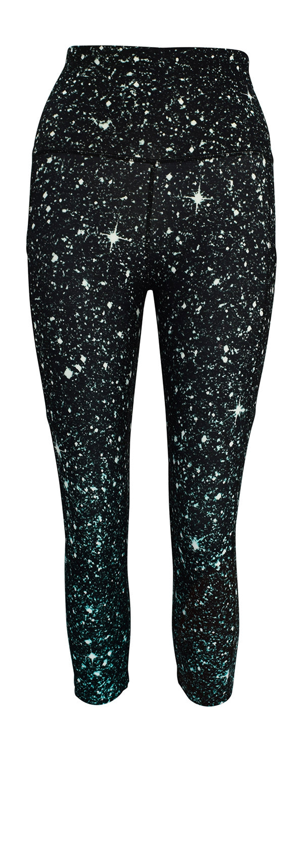 Leggings with emerald cosmos design and deep side pockets, featuring sparkle effect and structured stitching