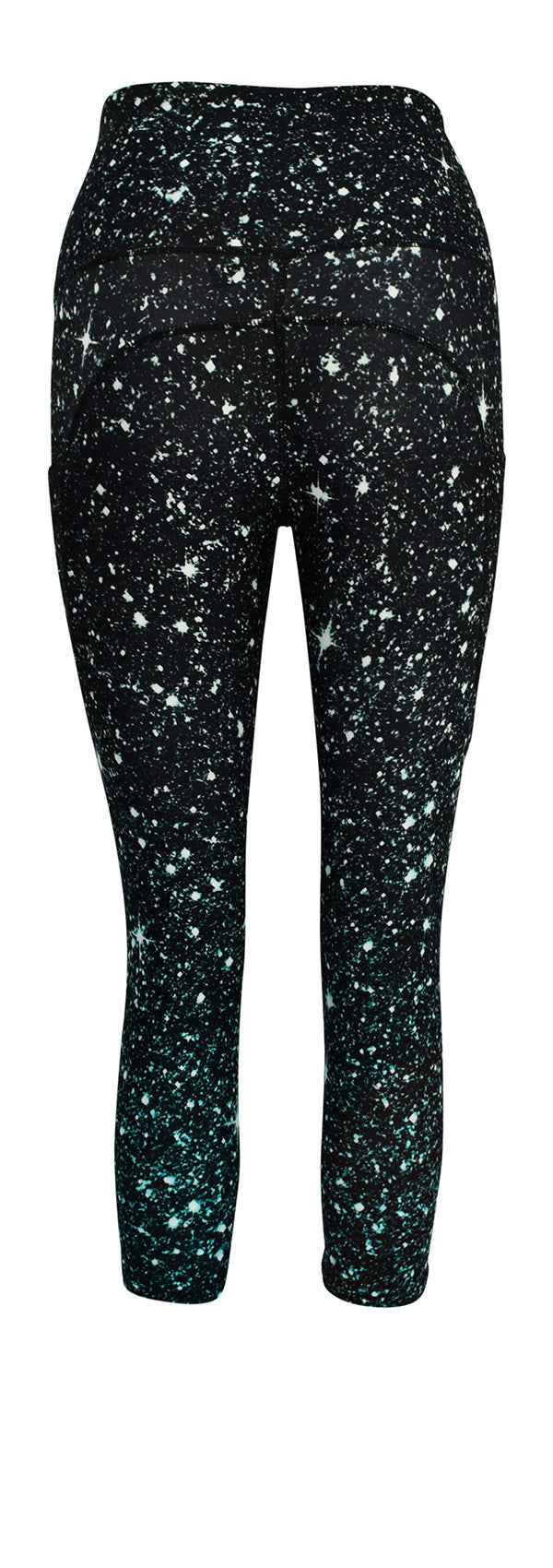 Black leggings with emerald green cosmos fade design and deep side pockets