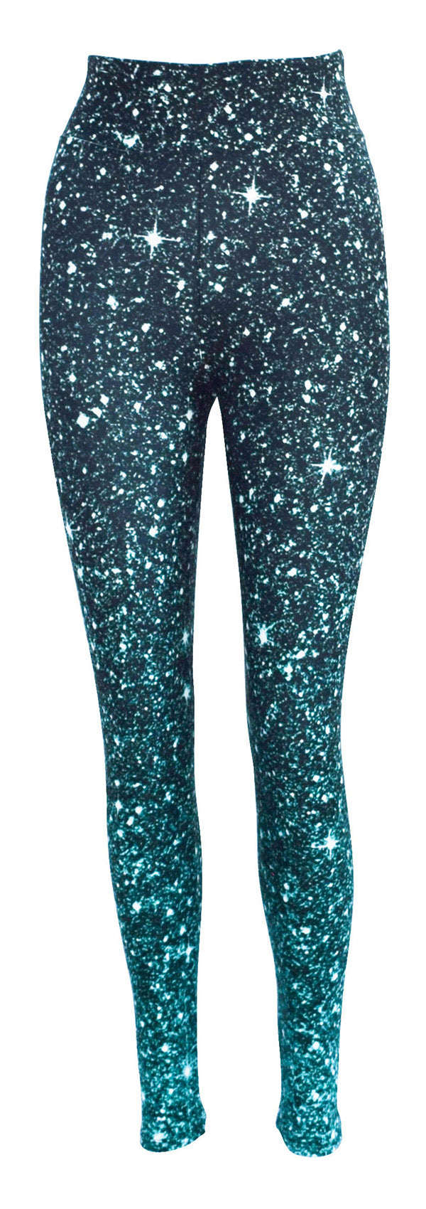 Emerald Cosmos sparkle effect leggings with green fade and cosmic star pattern