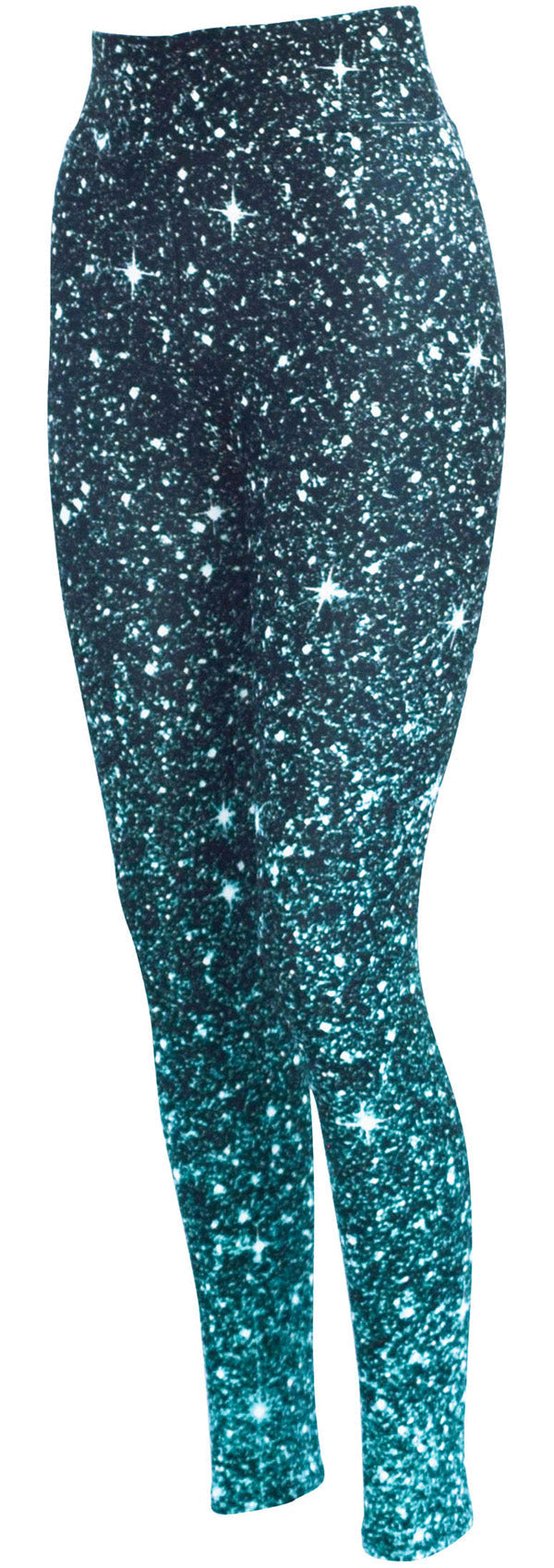 Sparkling emerald green fade cosmos design leggings with sequin effect