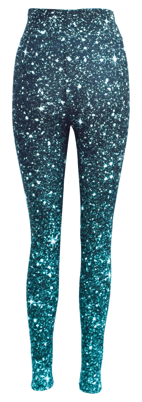 Women's leggings with emerald green cosmos sparkle fade design