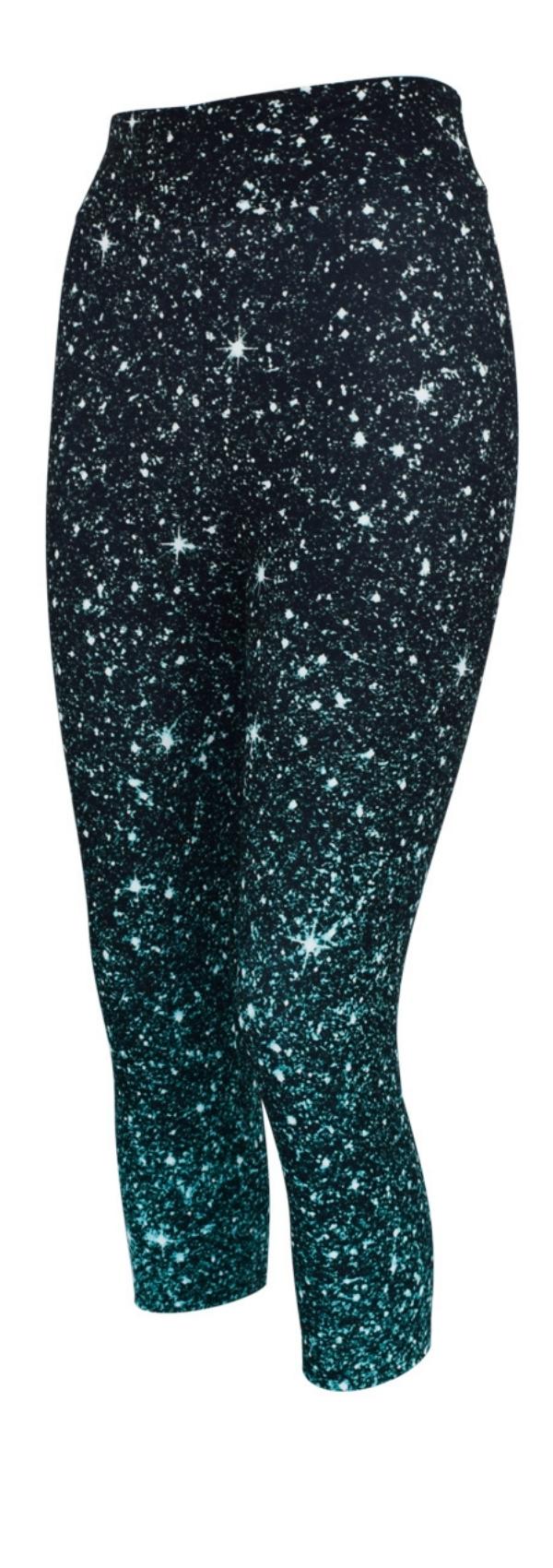 Women's leggings with emerald green cosmos sparkle gradient design