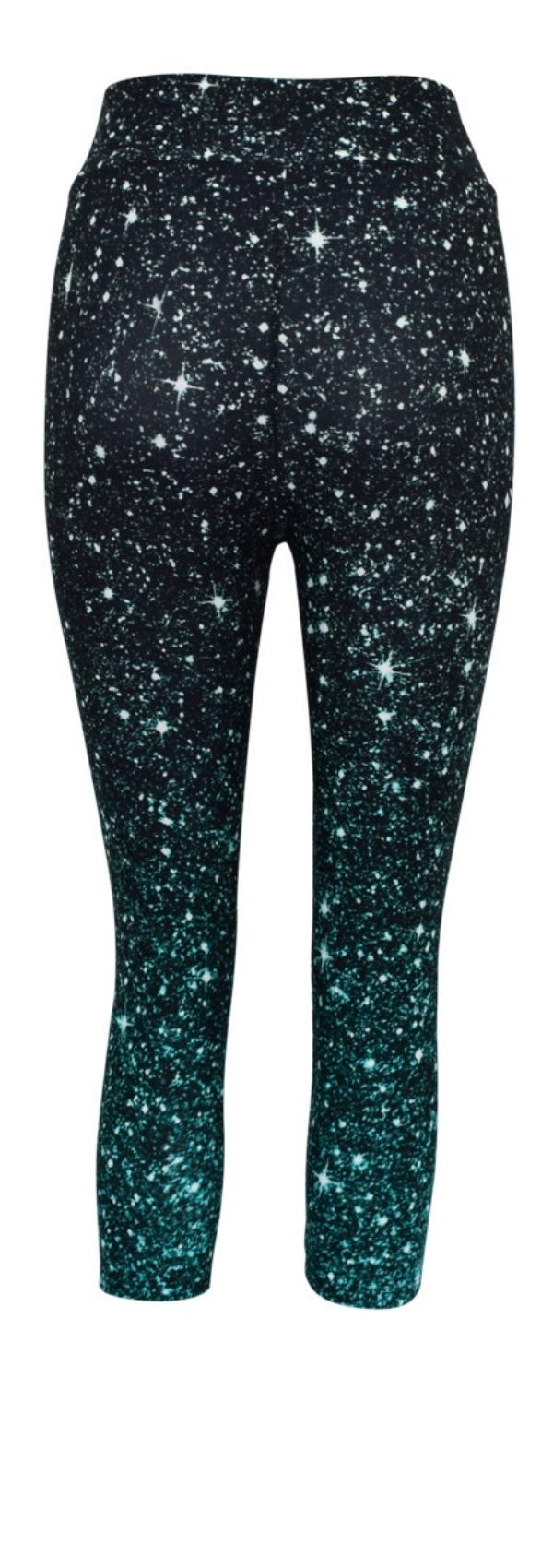 Women's leggings with Emerald Cosmos sparkle effect and emerald green fade design