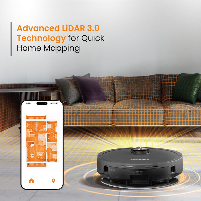 Eureka Forbes SmartClean Home Mapping Turbo, 7000Pa HyperSuction Robotic Vacuum Cleaner | LiDAR 3.0 & Quick Home Mapping | Wet Mopping | 3-Hour Run Time | Smart App Control | Voice Control - Unboxify