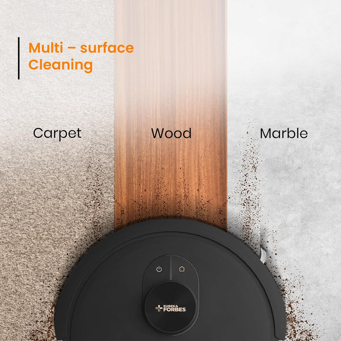 Eureka Forbes SmartClean Home Mapping Turbo, 7000Pa HyperSuction Robotic Vacuum Cleaner | LiDAR 3.0 & Quick Home Mapping | Wet Mopping | 3-Hour Run Time | Smart App Control | Voice Control - Unboxify