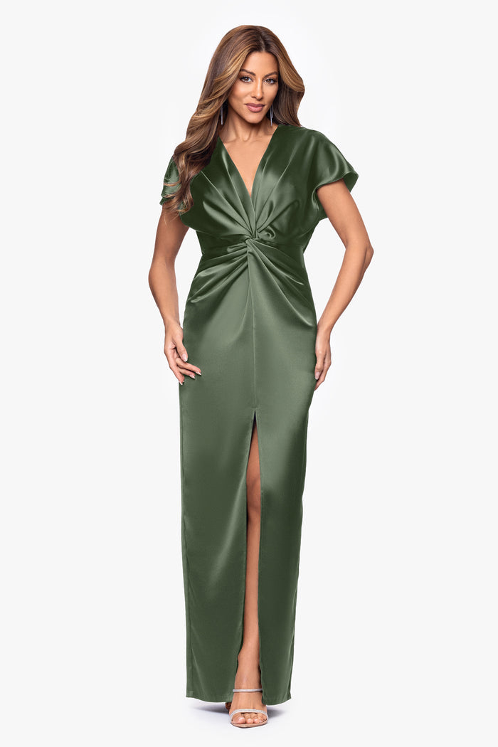 "Evelyn" Satin Short Sleeve V-Neck Tie Dress