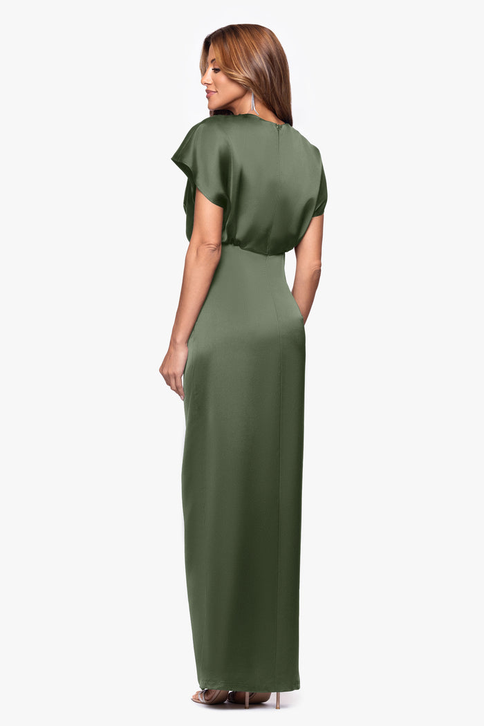 "Evelyn" Satin Short Sleeve V-Neck Tie Dress