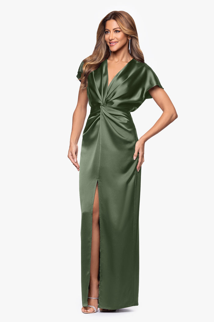 "Evelyn" Satin Short Sleeve V-Neck Tie Dress
