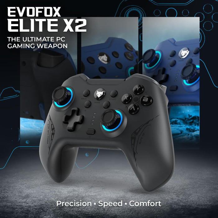 EvoFox Elite X2 Wireless Gaming Controller For PC with 1000Hz Polling Rate, Dual-Mode (2.4G & Type C), Hallsense™ Magnetic Hall 3D Joysticks & Triggers, EZ Click Macros, Dual Vibration Motors - Unboxify