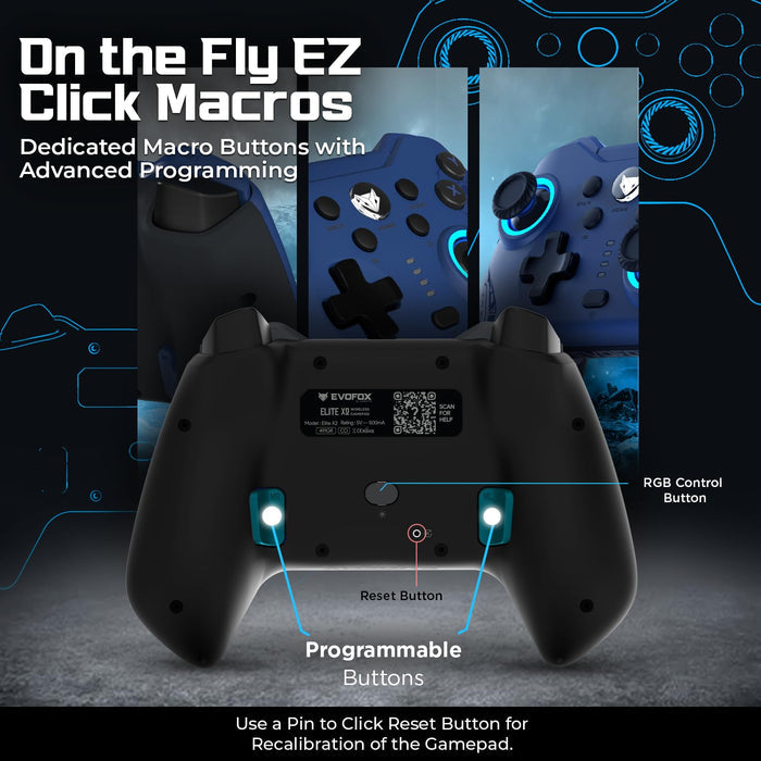 EvoFox Elite X2 Wireless Gaming Controller For PC with 1000Hz Polling Rate, Dual-Mode (2.4G & Type C), Hallsense™ Magnetic Hall 3D Joysticks & Triggers, EZ Click Macros, Dual Vibration Motors - Unboxify