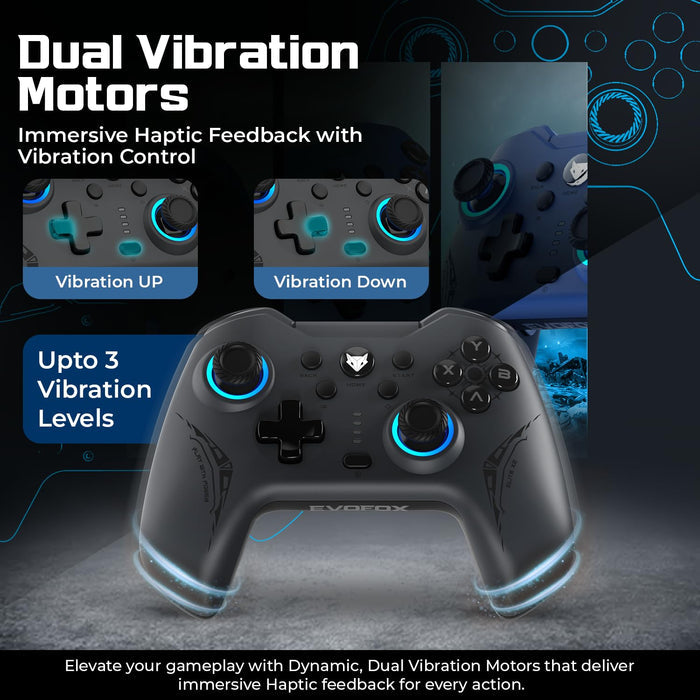 EvoFox Elite X2 Wireless Gaming Controller For PC with 1000Hz Polling Rate, Dual-Mode (2.4G & Type C), Hallsense™ Magnetic Hall 3D Joysticks & Triggers, EZ Click Macros, Dual Vibration Motors - Unboxify