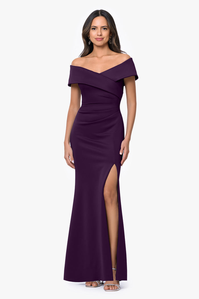 Plum “Faye” Techno Scuba Pleated Dress, front view