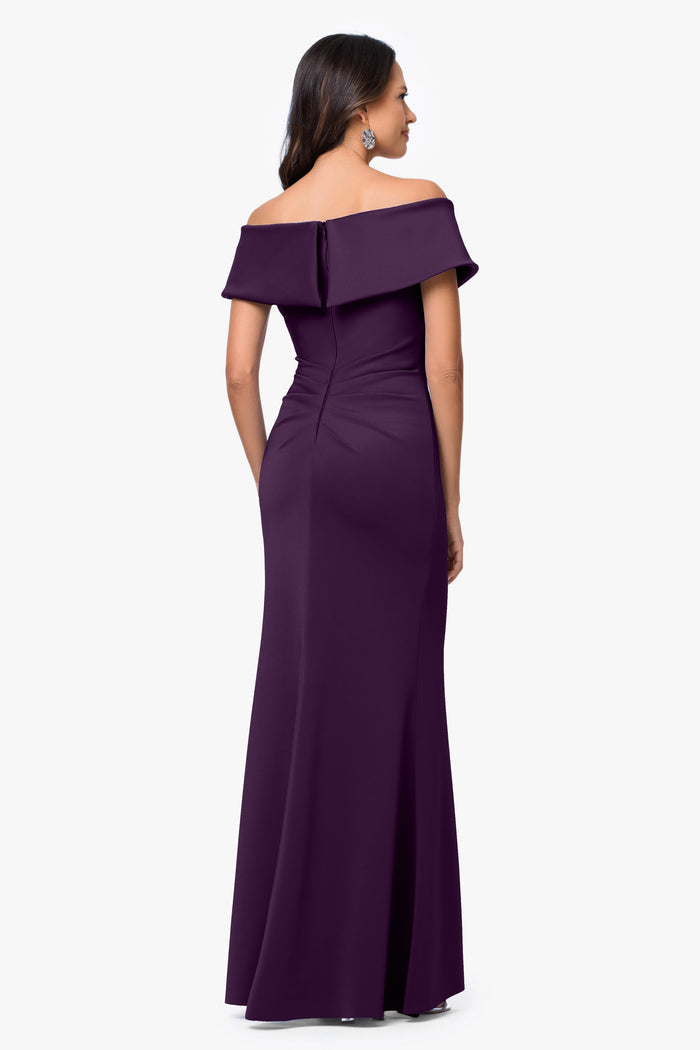 Plum “Faye” Techno Scuba Pleated Dress, back view