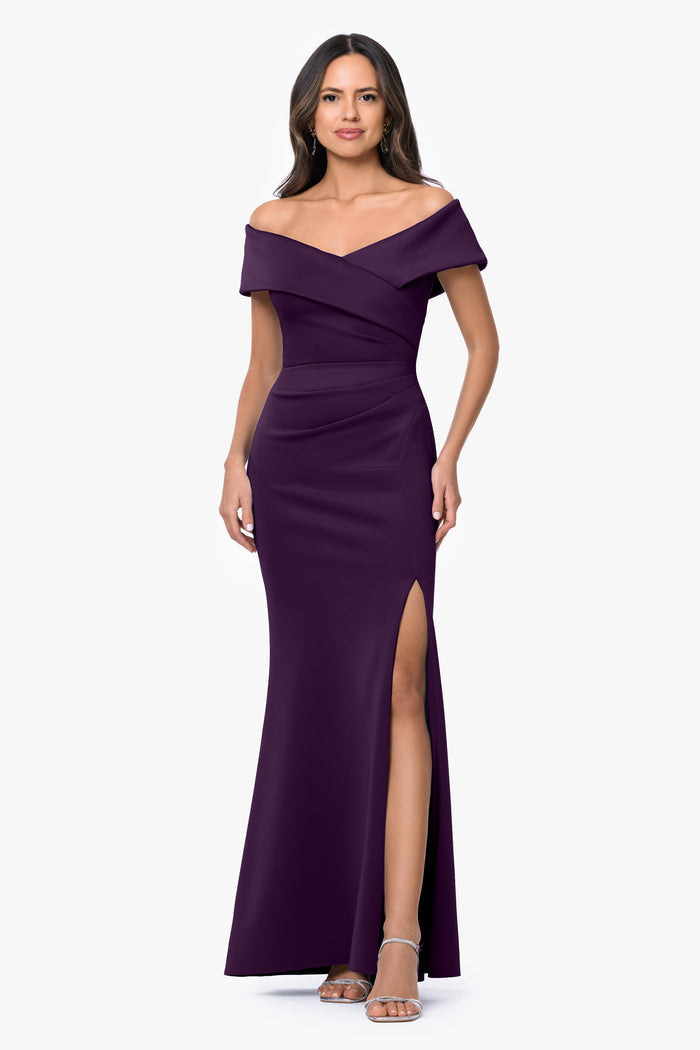 Plum “Faye” Techno Scuba Pleated Dress, alternate front view