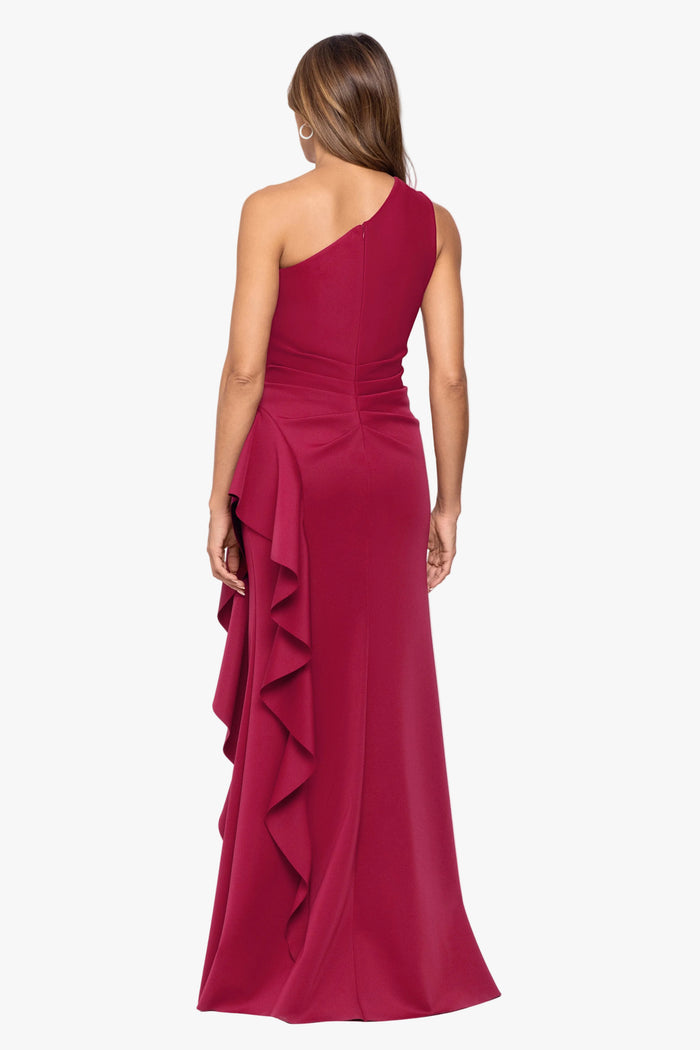 "Flo" Long Techno Scuba One Shoulder Ruffle Dress