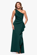 Hunter “Flo” Techno Scuba One Shoulder Ruffle Dress, front view