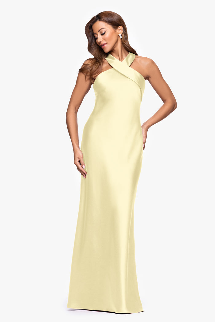 Butter “Francesca” Satin Halter Tie Neck Dress, front view