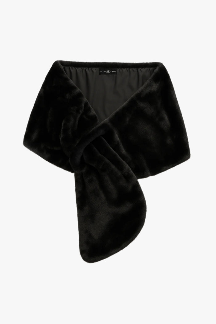 Black “Francine” Faux Fur Shawl Wrap, product-only front view