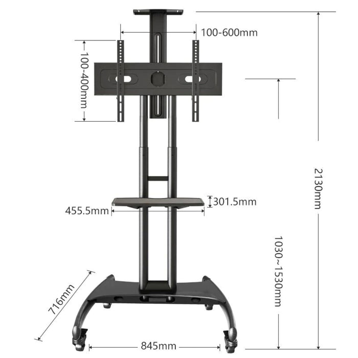 Gadget Wagon 32 - 75 inch LED TV Trolley Cart Portable Rolling Wheel Stand | VESA 600X400 mm | 45.5 kgs Load Capacity