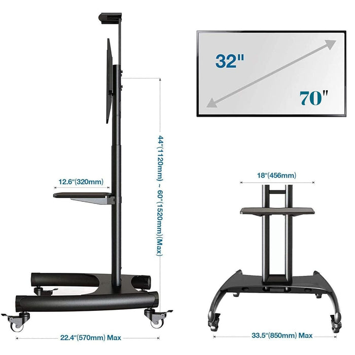 Gadget Wagon 32 - 75 inch LED TV Trolley Cart Portable Rolling Wheel Stand | VESA 600X400 mm | 45.5 kgs Load Capacity