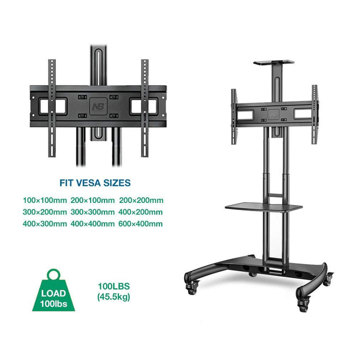Gadget Wagon 32 - 75 inch LED TV Trolley Cart Portable Rolling Wheel Stand | VESA 600X400 mm | 45.5 kgs Load Capacity