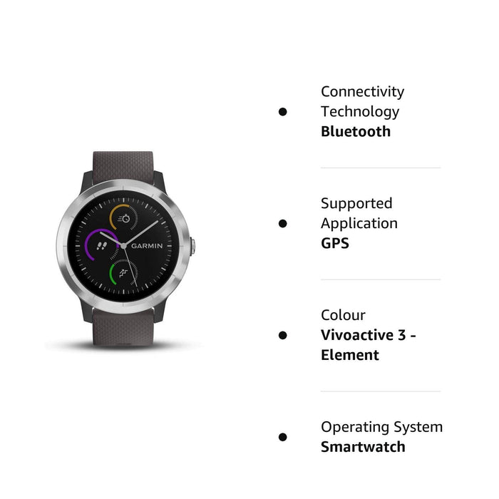 Garmin Stainless Steel Vivoactive 3 Smartwatch with Band (Grey/Black) - Unboxify