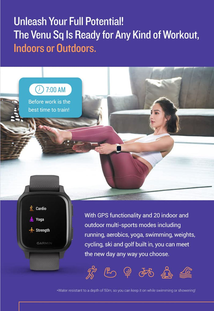 Garmin Venu SQ, GPS smartwatch with Bright Touchscreen Display - Unboxify