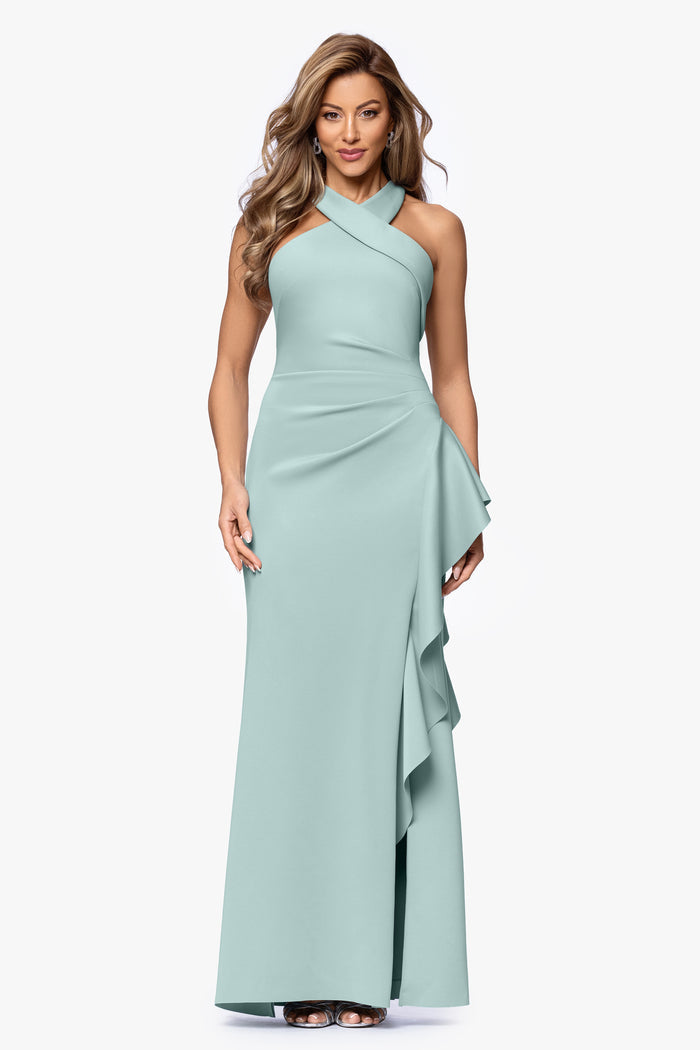 Sage Petite “Gigi” Techno Scuba Cross Neck Dress, front view
