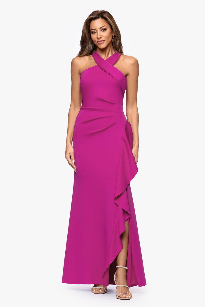 Orchid “Gigi” Techno Scuba Cross Neck Dress, front view