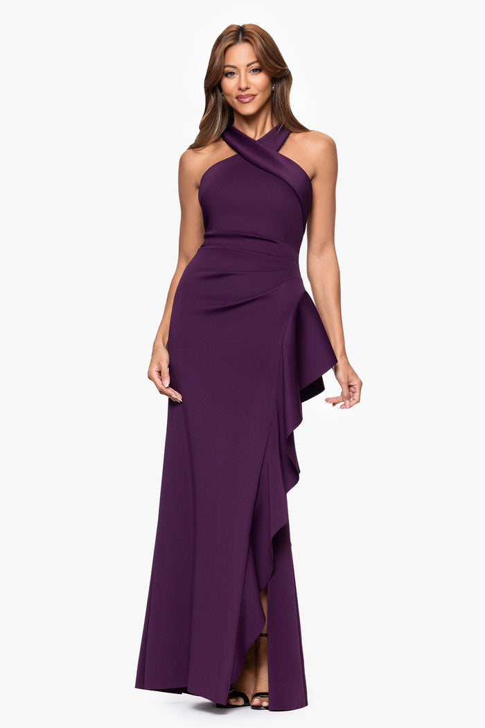 Plum Petite “Gigi” Techno Scuba Cross Neck Dress, front view