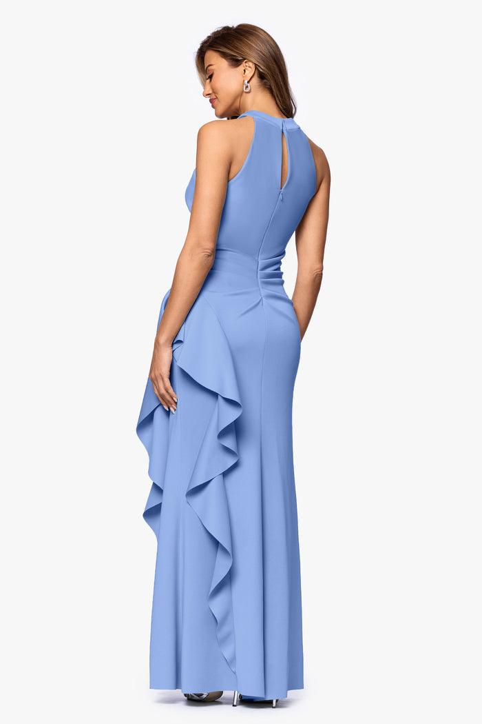 Slate Petite “Gigi” Techno Scuba Cross Neck Dress, back view