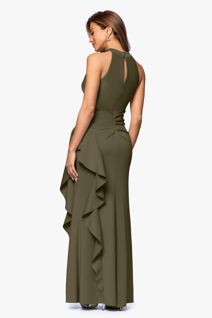 Olive “Gigi” Techno Scuba Cross Neck Dress, back view