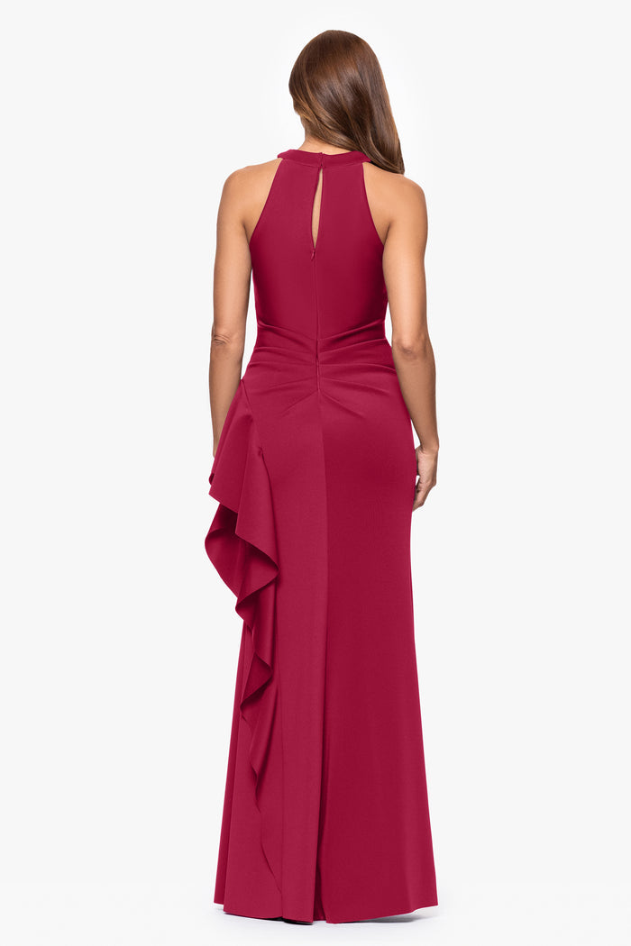 "Gigi" Techno Scuba Cross Neck Ruffle Dress