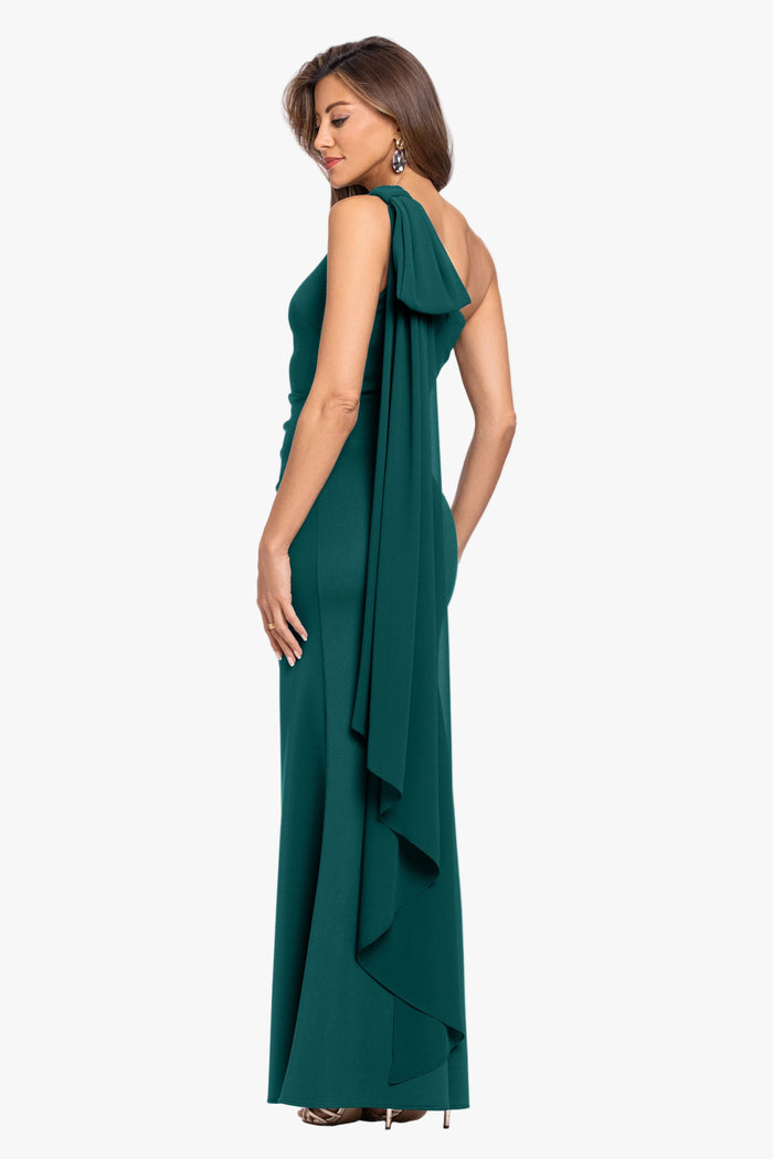 "Gwen" Techno Scuba One Shoulder Sash Dress