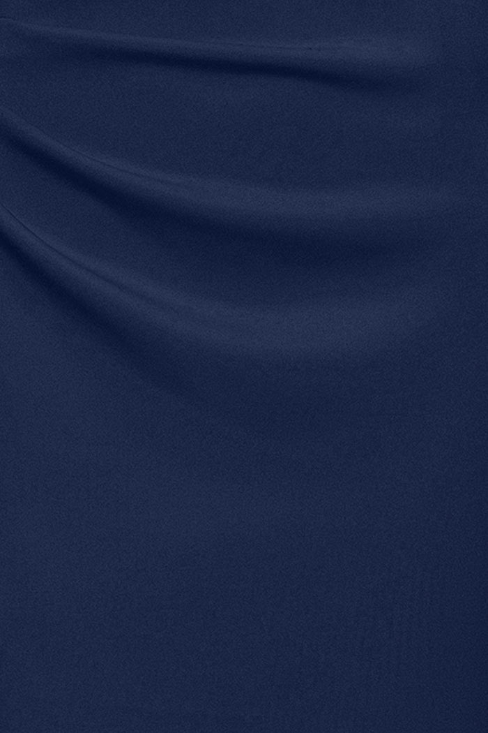 Navy “Gwen” Techno Scuba One Shoulder Sash Dress, techno scuba fabric detail