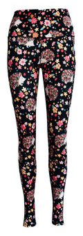 Black leggings with Hetty Hedgehog and floral pattern, featuring deep side pockets and structured stitching