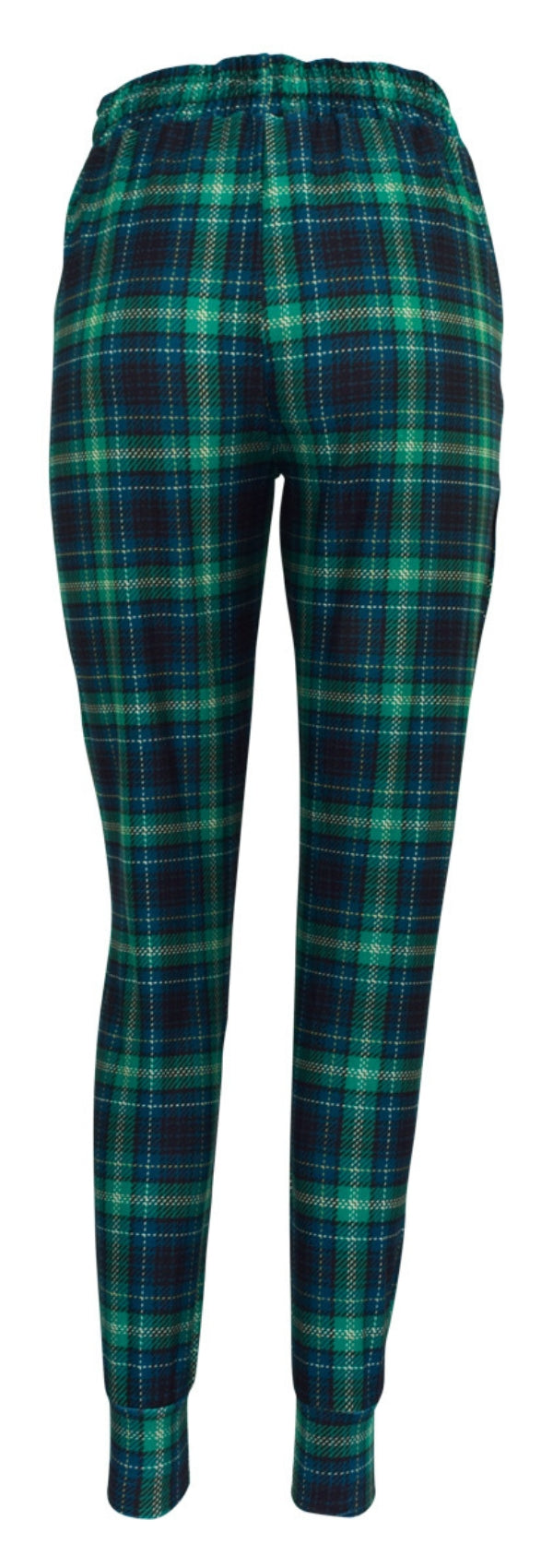 Slim fit Highland tartan joggers in green and blue check with cuffed bottoms and drawstring waist