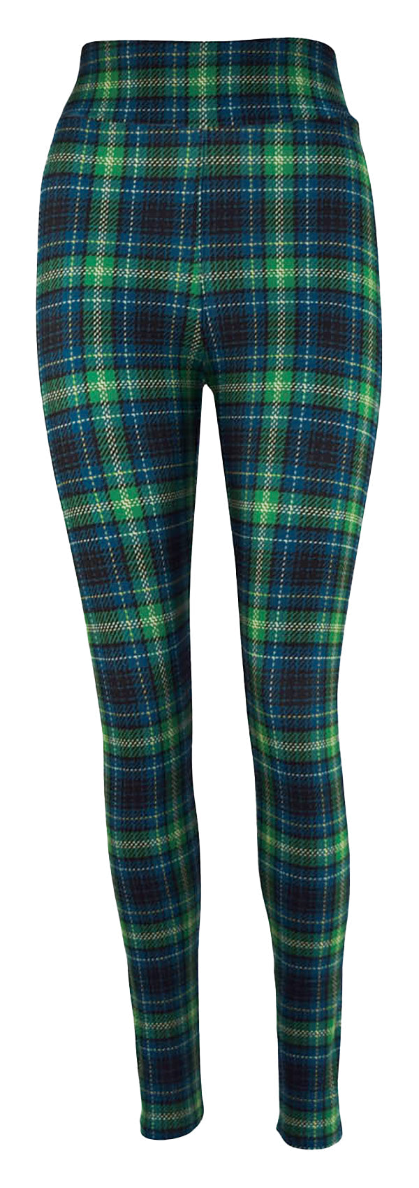Highland tartan leggings in green and blue shades with yellow and black check pattern