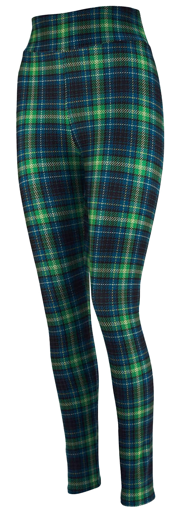 Leggings featuring Highland Tartan pattern in green, blue, yellow, and black check design