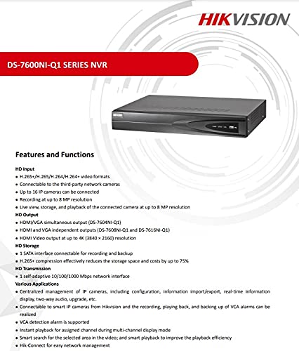 HIKVISION 16 Channel NVR 4K 1U H.265+ 160 Mbps DS-7616NI-Q1 Black
