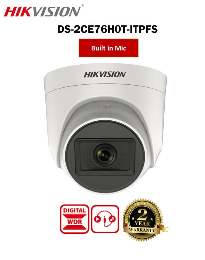 HIKVISION 5 MP Indoor Dome CCTV Camera with inbuilt Audio Mic DS-2CE76H0T-ITPFS White Wired, 1080P