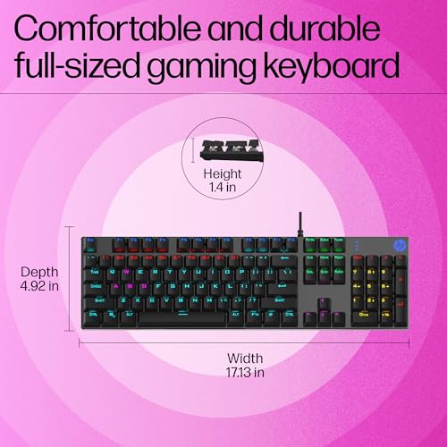 HP GK400F Mechanical Gaming Keyboard,dust & Spill Resistant,RGB Backlit Keys,Metal Panel,Full-Sized Keyboard Design - Unboxify