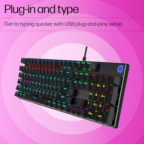 HP GK400F Mechanical Gaming Keyboard,dust & Spill Resistant,RGB Backlit Keys,Metal Panel,Full-Sized Keyboard Design - Unboxify