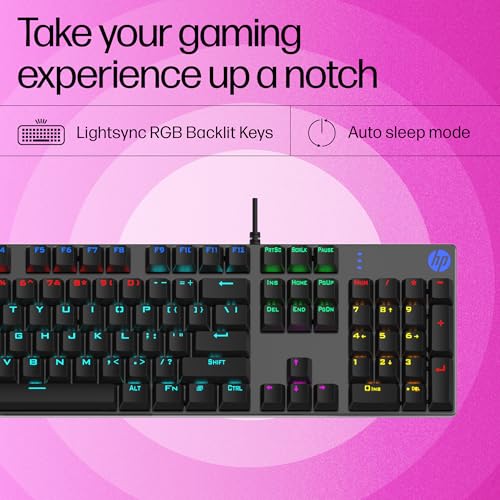 HP GK400F Mechanical Gaming Keyboard,dust & Spill Resistant,RGB Backlit Keys,Metal Panel,Full-Sized Keyboard Design - Unboxify