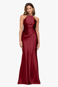 "Iliana" Satin Tie Neck Rouch Back Dress